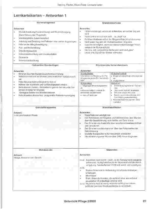 Vorschauseite 3: Lernkarteikarten zum Thema: Prozessorientiertes Wundmanagement