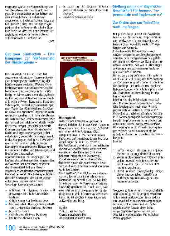 Vorschauseite 6: Bericht über das 1. Dreiländer-Symposium „Hygiene und Infektionsprävention, 06.03. bis 07.03.2008, Graf-Zeppelin-Haus Friedrichshafen