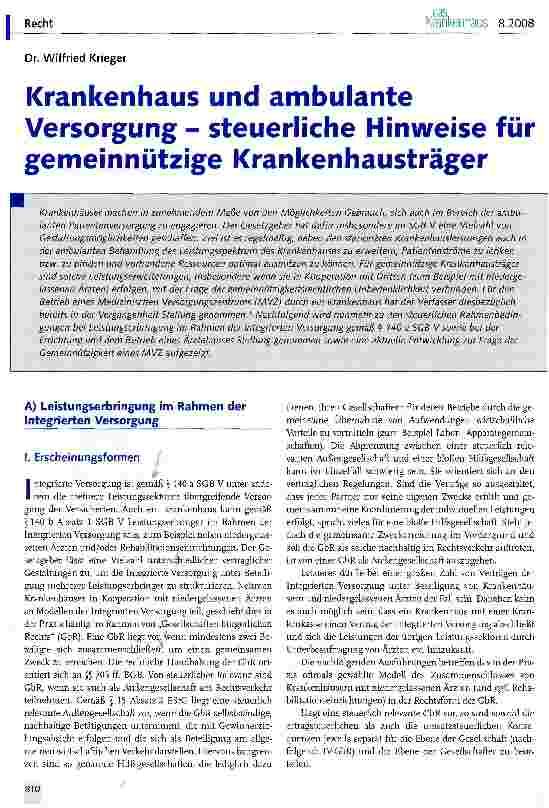 Vorschauseite 1: Krankenhaus und ambulante Versorgung - steuerliche Hinweise gemeinnützige Krankenhausträger