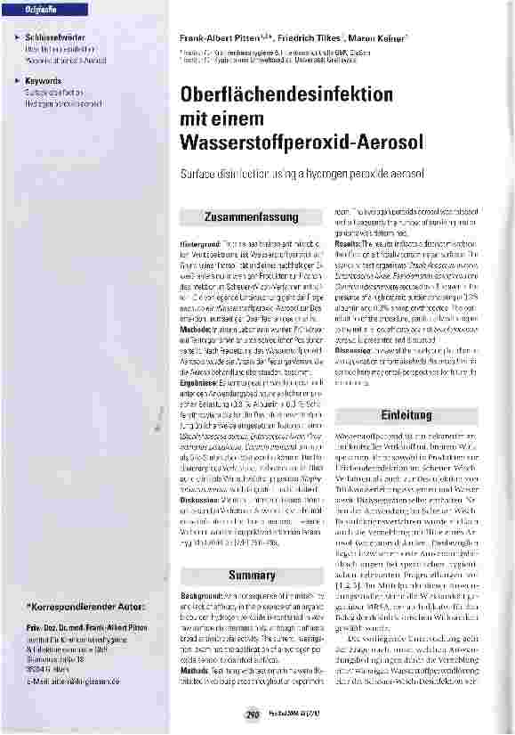 Vorschauseite 1: Oberflächendesinfektion mit einem Wasserstoffperoxid-Aerosol