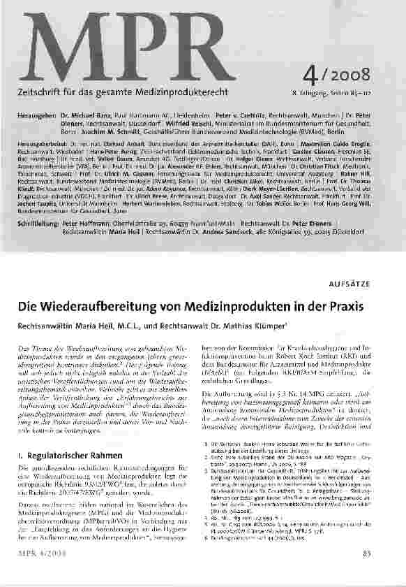 Vorschauseite 1: Die Wiederaufbereitung von Medizinprodukten in der Praxis