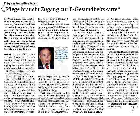 Vorschauseite 1: Pflege braucht Zugang zur E-Gesundheitskarte