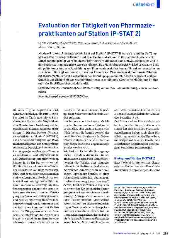 Vorschauseite 1: Evaluation der Tätigkeit von Pharmaziepraktikanten auf Station (P-STAT 2)