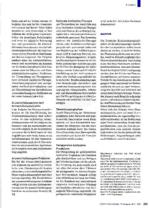 Vorschauseite 3: Evaluation der Tätigkeit von Pharmaziepraktikanten auf Station (P-STAT 2)