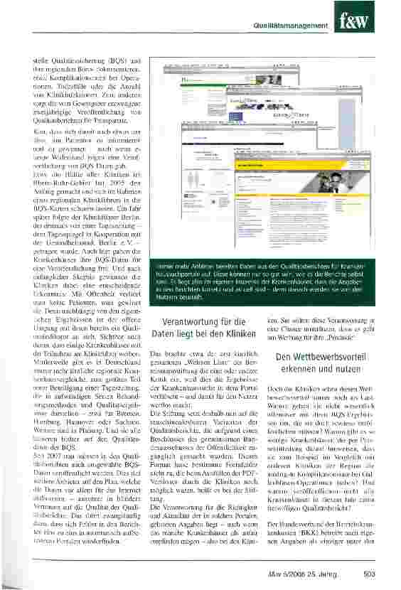 Vorschauseite 2: Der freiwillige Qualitätsbericht als Chance für die KlinikenKrankenhäuser sollten mit Transparenz offensiv in den Wettbewerb starten