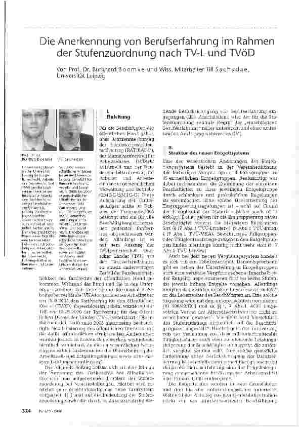 Vorschauseite 1: Die Anerkennung von Berufserfahrung im Rahmen der Stufenzuordnung nach TV-L und TVöD