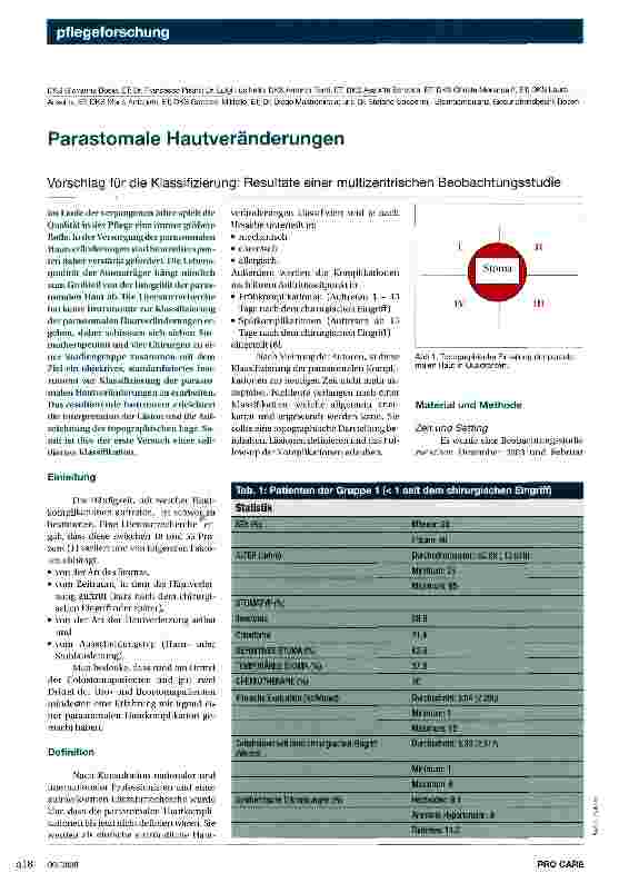 Vorschauseite 1: Parastomale HautveränderungenVorschlag für die Klassifizierung: Resultate einer multizentrischen Beobachtungsstudie