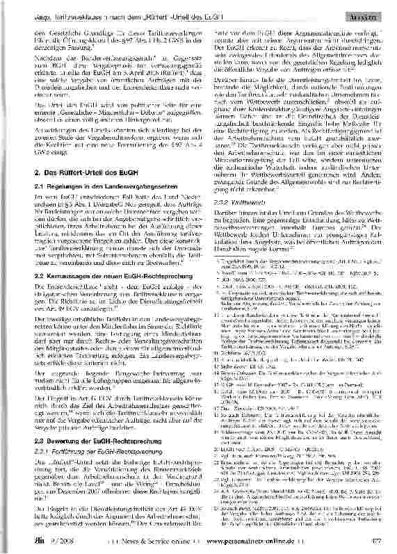 Vorschauseite 2: Tariftreueklauseln nach dem „Rüffert-Urteil des EuGHAuswirkungen auf Mindestlohndebatte und Vergaberechtsreform