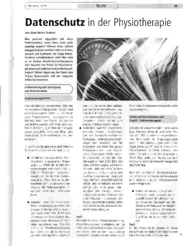Vorschauseite 1: Datenschutz in der Physiotherapie