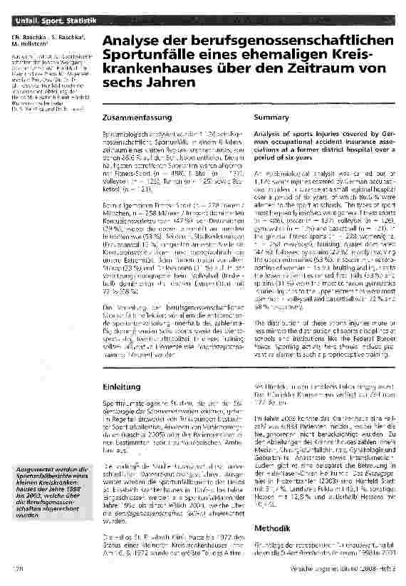 Vorschauseite 1: Analyse der berufsgenossenschaftlichen Sportunfälle eines ehemaligen Kreiskrankenhauses über den Zeitraum von sechs Jahren
