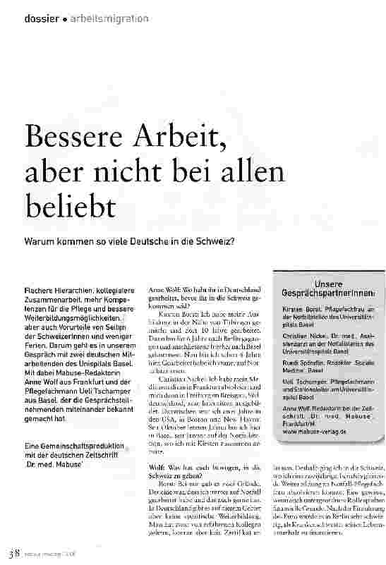 Vorschauseite 1: Bessere Arbeit, aber nicht bei allen beliebtWarum kommen so viele Deutsche in die Schweiz?