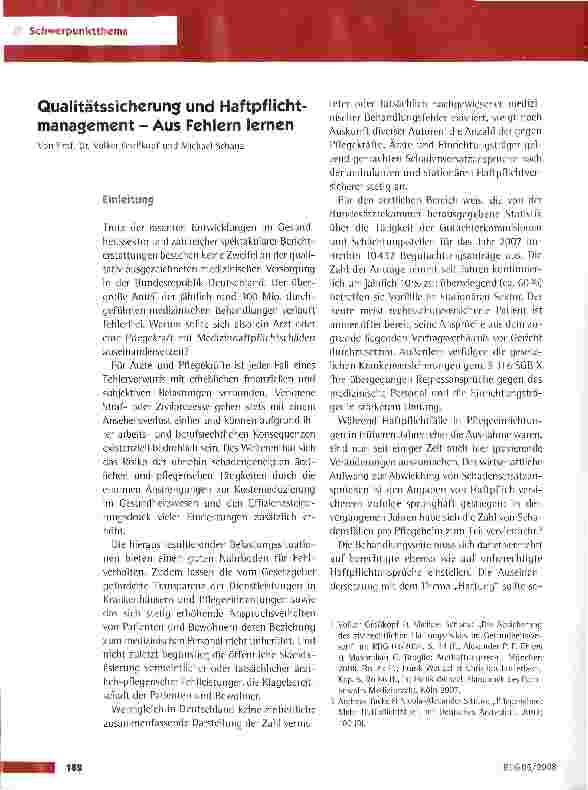 Vorschauseite 1: Qualitätssicherung und Haftpflichtmanagement - Aus Fehlern lernen