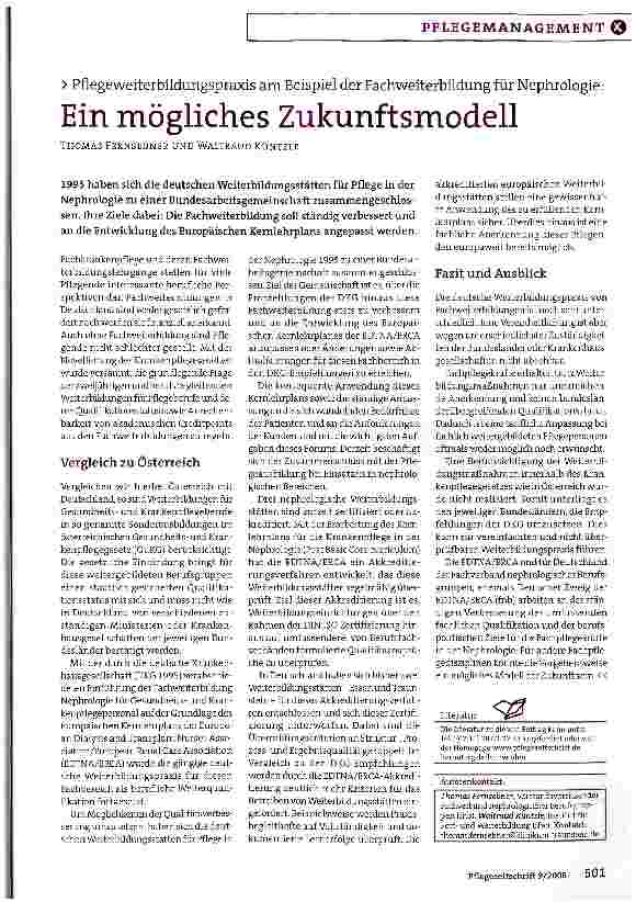 Vorschauseite 1: Pflegeweiterbildungspraxis am Beispiel der Fachweiterbildung für Nephrologie:Ein mögliches Zukunftsmodell