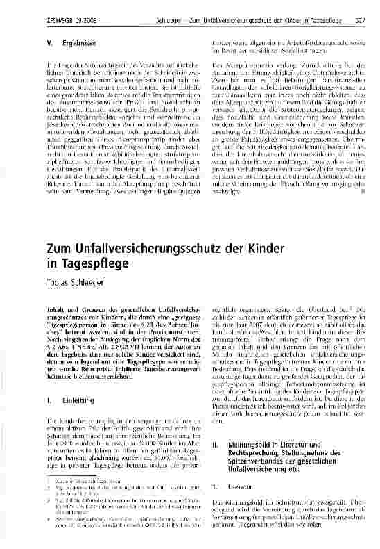 Vorschauseite 1: Zum Unfallversicherungsschutz der Kinder in Tagespflege