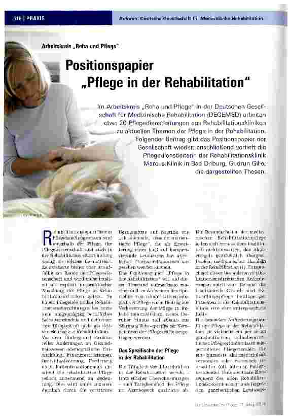 Vorschauseite 1: Arbeitskreis REHA und Pflege Positionspapier Pflege in der Rehabilitation