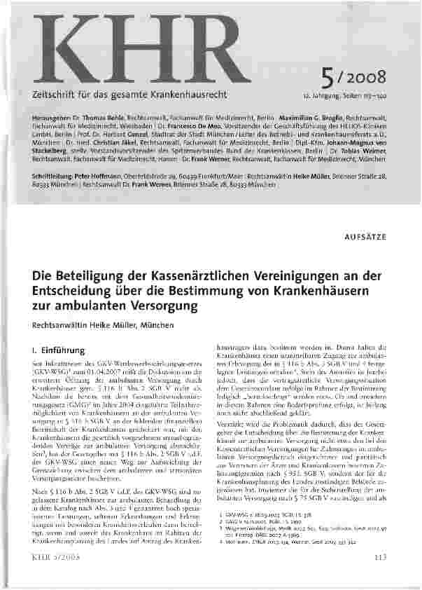 Vorschauseite 1: Die Beteiligung der Kassenärztlichen Vereinigungen an der Entscheidung über die Bestimmung von Krankenhäusern zur ambulanten Versorgung