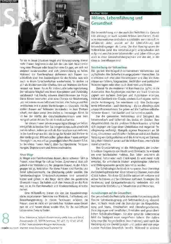 Vorschauseite 1: Milieus, Lebensführung und Gesundheit