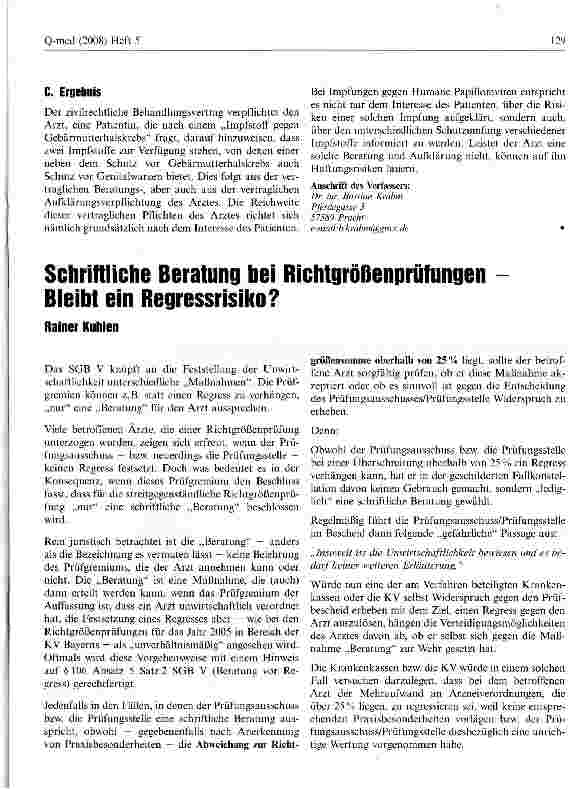 Vorschauseite 4: Verletzung des ärztlichen Behandlungsvertrags bei unzureichenden Angaben zu Therapiemöglichkeiten? Zum Umfang der ärztlichen Mitteilungspflichten bei Verabreichung von Arzneimitte…