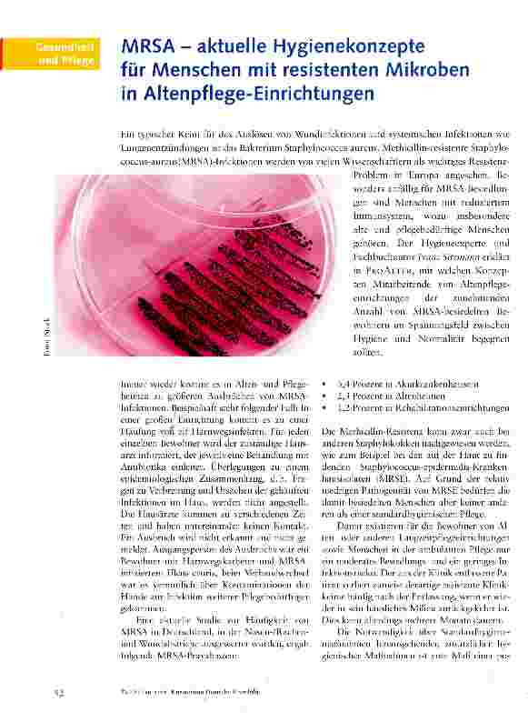 Vorschauseite 1: MRSA - aktuelle Hygienekonzepte für Menschen mit resistenten Mikroben in Altenpflege-Einrichtungen