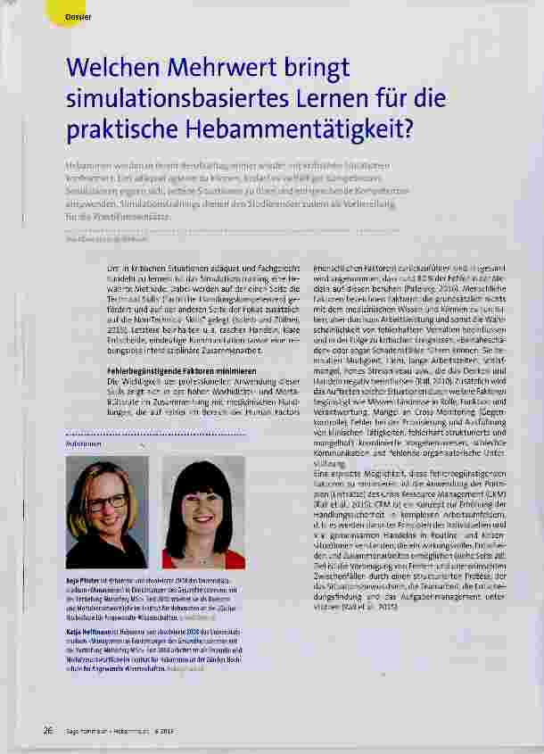 Vorschauseite 1: Welchen Mehrwert bringt simulationsbasiertes Lernen für die praktische Hebammentätigkeit?