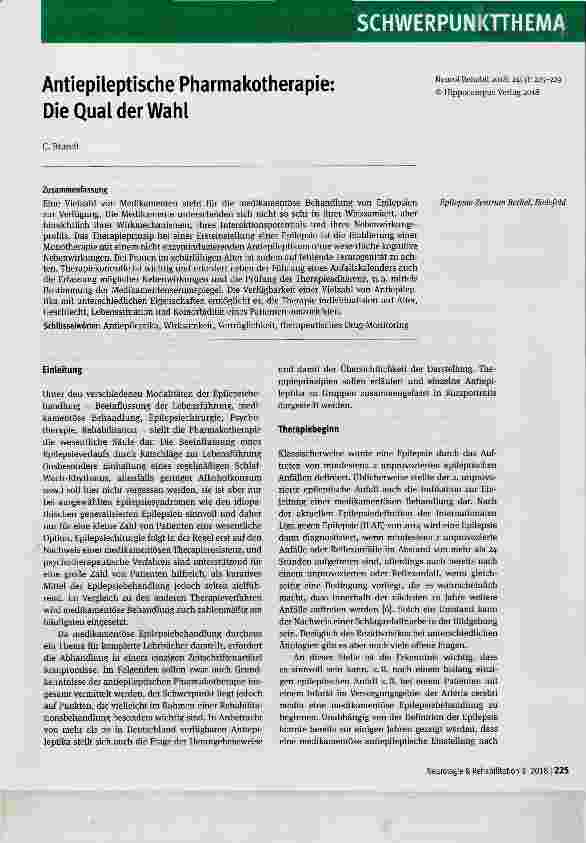 Vorschauseite 1: Antiepileptische Pharmakotherapie: Die Qual der Wahl