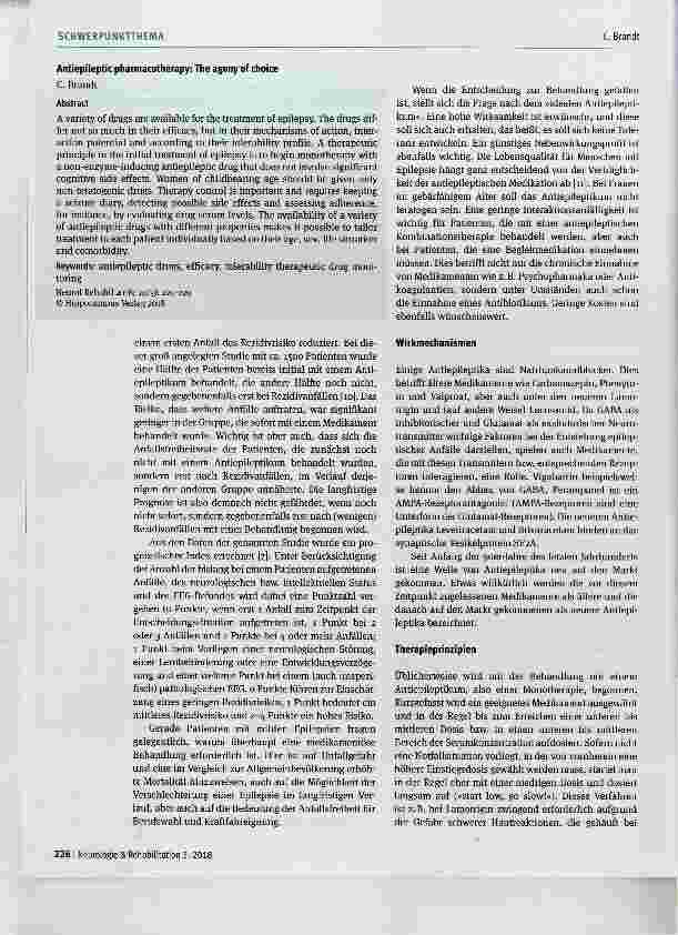 Vorschauseite 2: Antiepileptische Pharmakotherapie: Die Qual der Wahl