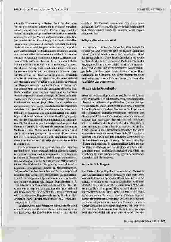 Vorschauseite 3: Antiepileptische Pharmakotherapie: Die Qual der Wahl