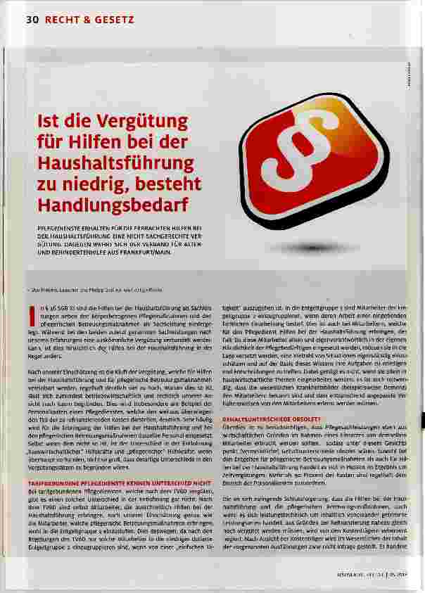 Vorschauseite 1: Ist die Vergütung für Hilfen bei der Haushaltsführung zu niedrig, besteht Handlungsbedarf