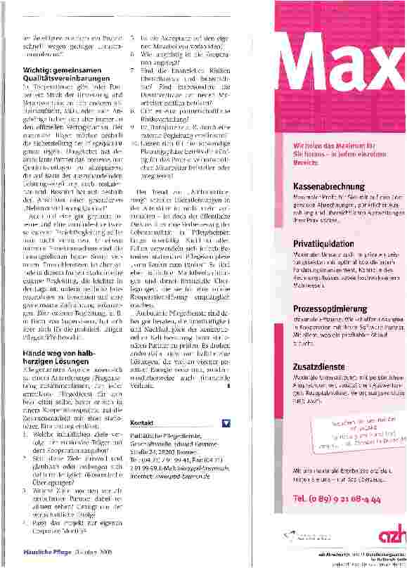 Vorschauseite 4: Chancen der Kooperation zwischen ambulanter und stationärer PflegeZukunftsweisende Partnerschaften