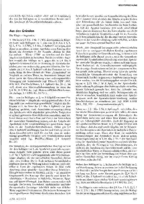 Vorschauseite 2: Gesundheitsreisen aus der ApothekeUWG §§ 3, 4 Nr. n i.V.m. Apothekenbetriebsordnung § 4 Abs. 5