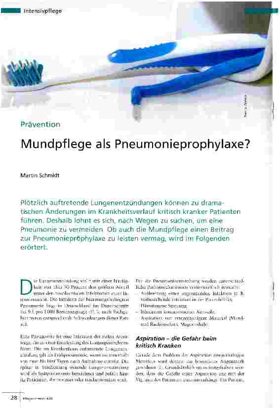 Vorschauseite 1: Prävention Mundpflege als Pneumonieprophylaxe?