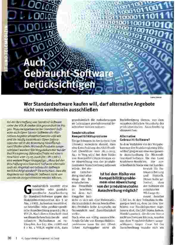 Vorschauseite 1: Wer Standardsoftware kaufen will, darf alternative Angebote nicht von vornherein ausschließen