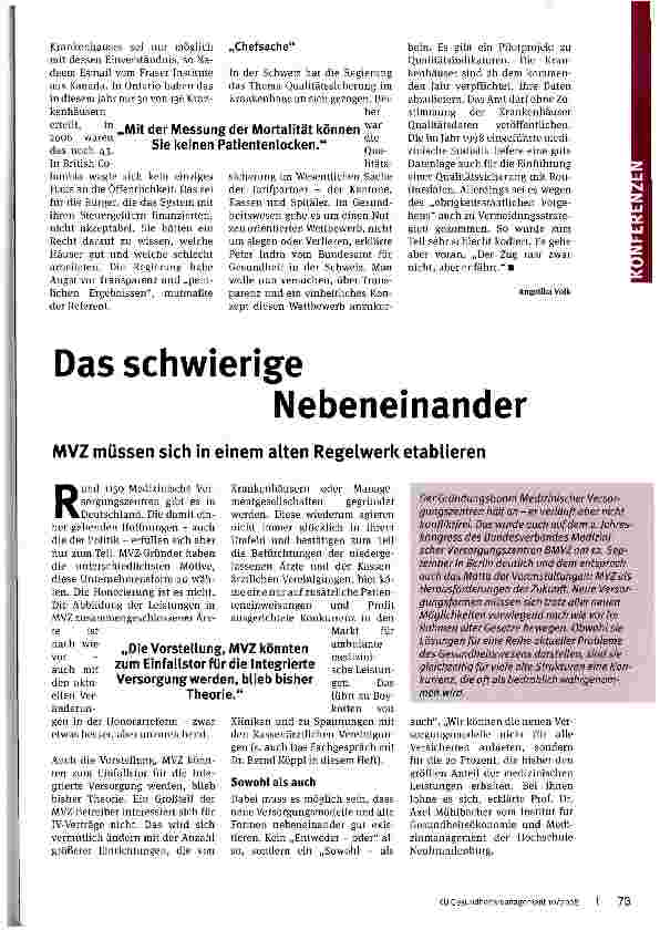 Vorschauseite 2: Wird Qualität bald vertragsrelevant? Internationaler QMR-Kongress zu Stand und Zu kunft der Qualitätssicherung mit Routinedaten