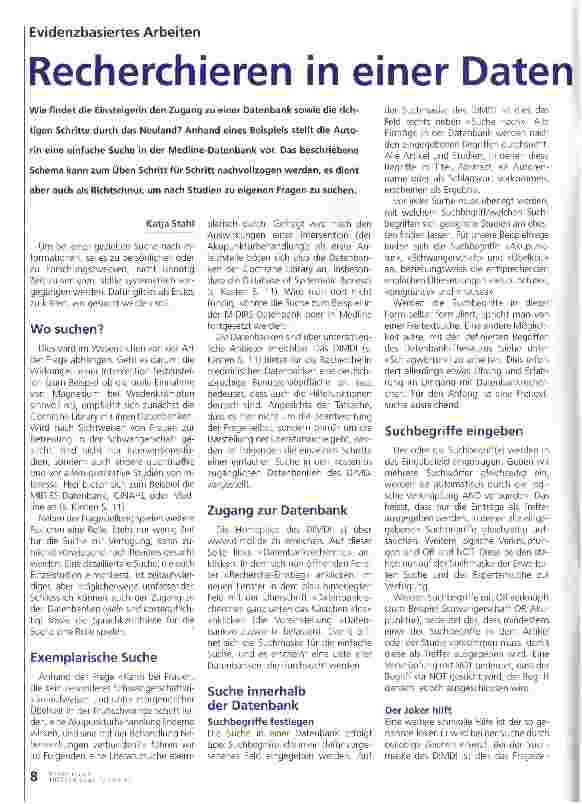 Vorschauseite 1: Evidenzbasiertes Arbeiten Recherchieren in einer Datenbank