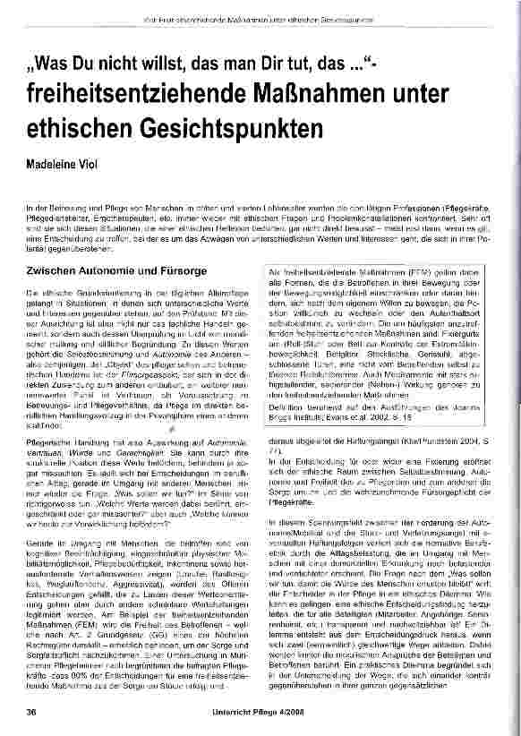 Vorschauseite 1: „Was Du nicht willst, das man Dir tut, das. .. -freiheitsentziehende Maßnahmen unter ethischen Gesichtspunkten