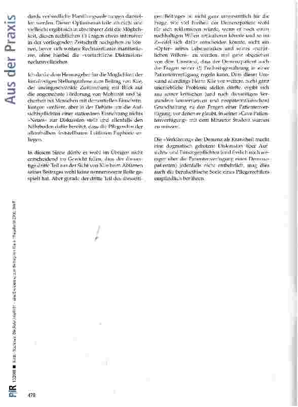 Vorschauseite 5: Nochmals: Die Aufsichtspflicht -eine Erwiderung zum Beitrag von Klie in PflegeRecht 2008, 366 ff.