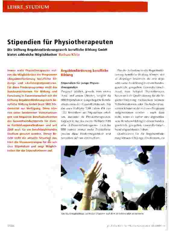 Vorschauseite 1: Stipendien für Physiotherapeuten Die Stiftung Begabtenförderungswerk berufliche Bildung GmbH bietet zahlreiche Möglichkeiten