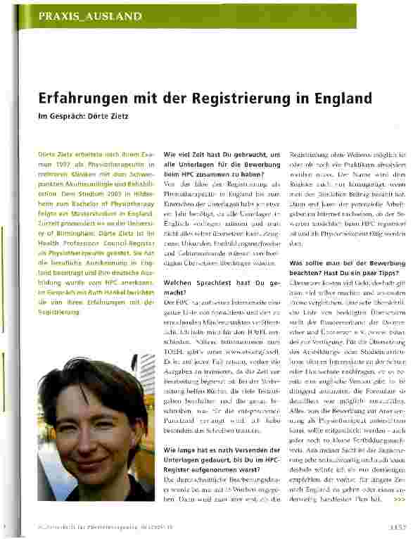 Vorschauseite 1: Erfahrungen mit der Registrierung in England
