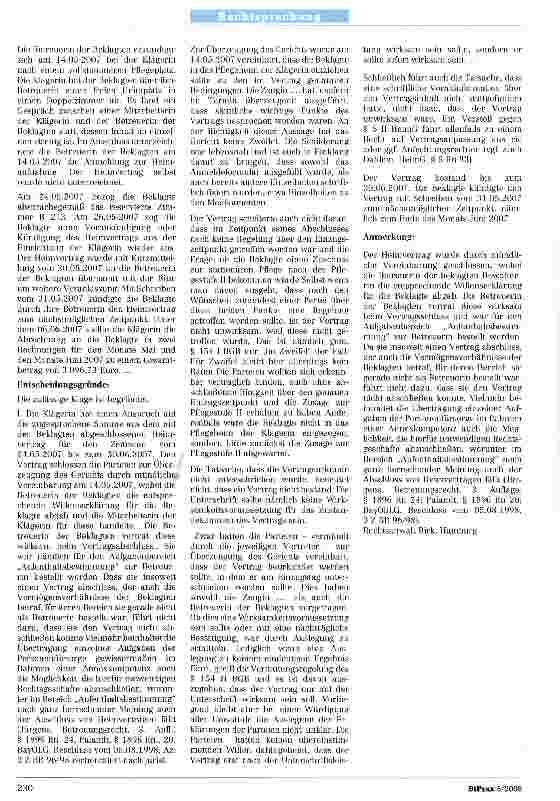 Vorschauseite 2: Zum mündlichen Abschluss eines Heimvertrages BGB § 1896 HeimG § 5