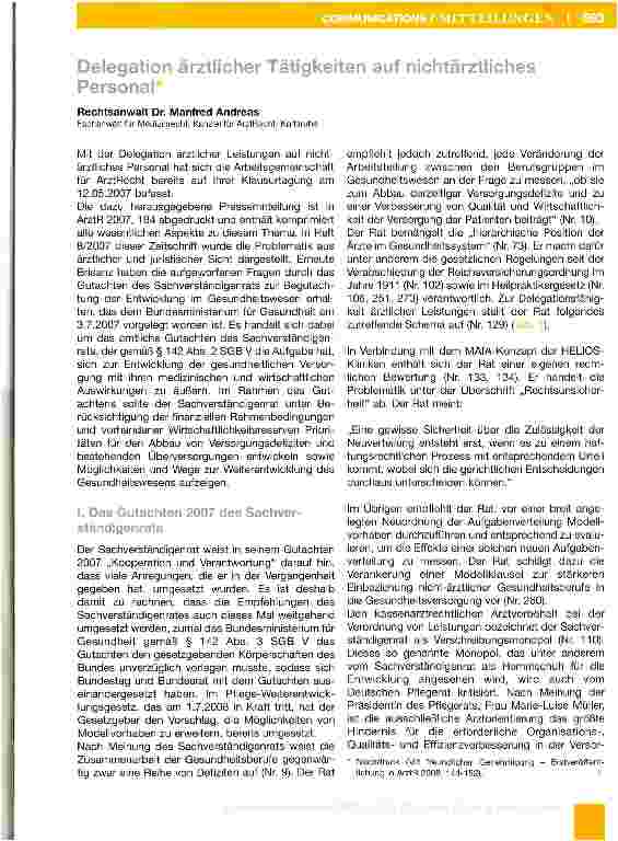 Vorschauseite 1: Delegation ärztlicher Tätigkeiten auf nichtärztliches Personal
