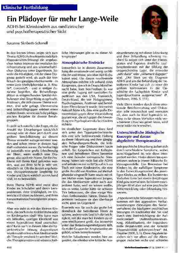 Vorschauseite 1: Ein Plädoyer für mehr Lange-WeileADHS bei Kleinkindern aus medizinischer und psychotherapeutischer Sicht