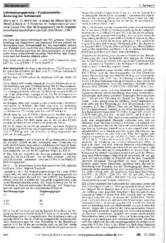 Vorschauseite 1: Lehrereingruppierung - Funkt Jonsstelle -Änderung der Schülerzahl