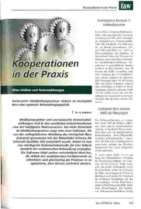 Vorschauseite 1: Verbesserte Medikationsprozesse sichern im Inselspital Bern eine optimale Behandlungsqualität