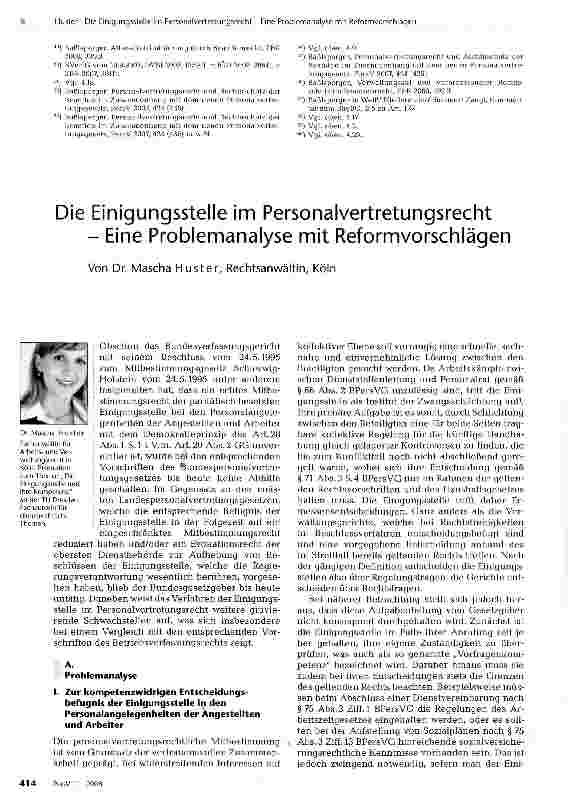 Vorschauseite 1: Die Einigungsstelle im Personalvertretungsrecht - Eine Problemanalyse mit Reformvorschlägen