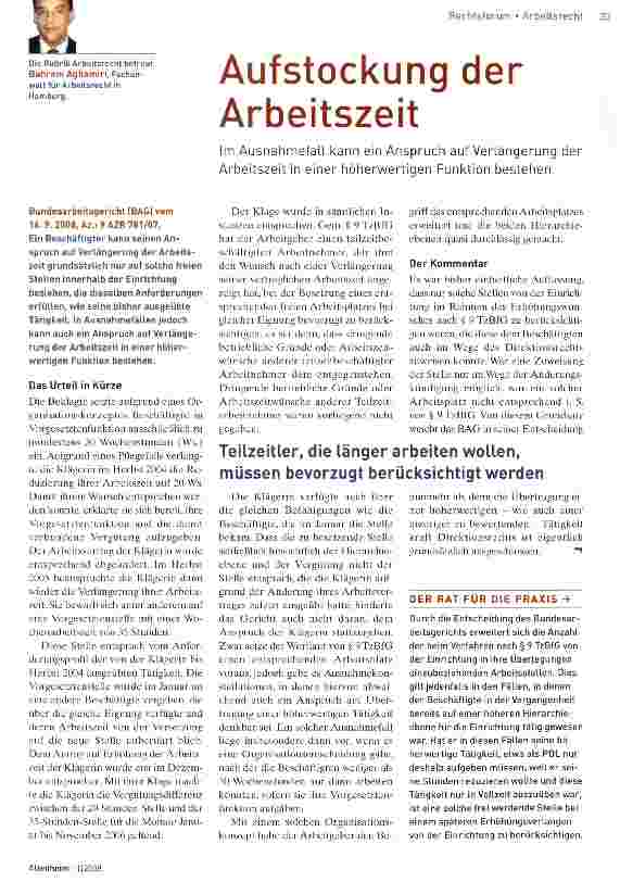 Vorschauseite 1: Aufstockung der Arbeitszeit
