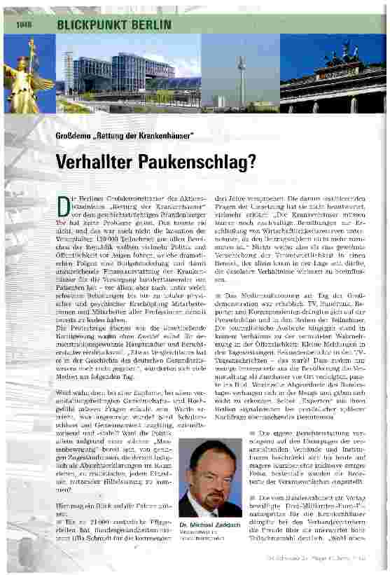 Vorschauseite 1: Großdemo „Rettung der Krankenhäuser Verhallter Paukenschlag?