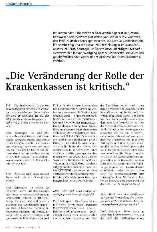 Vorschauseite 1: Die Veränderung der Rolle der Krankenkassen ist kritisch