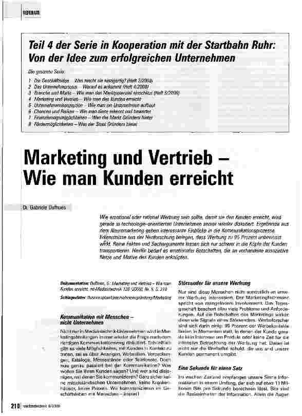 Vorschauseite 1: Marketing und Vertrieb -Wie man Kunden erreicht