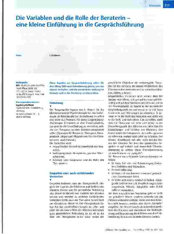 Vorschauseite 1: Die Variablen und die Rolle der Beraterin -eine kleine Einführung in die Gesprächsführung