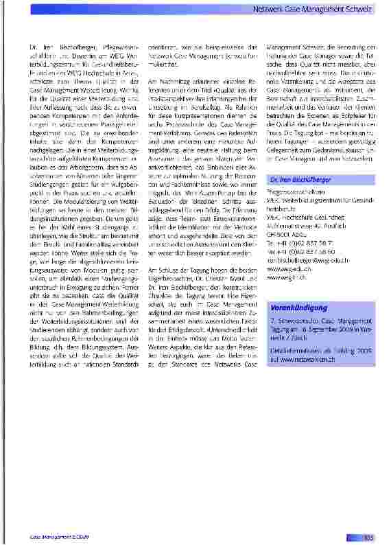 Vorschauseite 2: Netzwerk Case Management Schweiz6. Jahrestagung des Netzwerkes Case Management Schweiz Qualität im Case Management aus der Optik von Theorie und Praxis